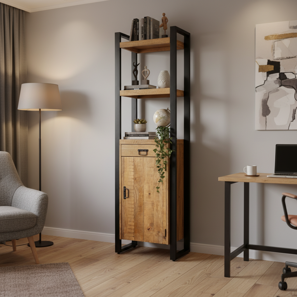 Britt bookcase with drawer and door