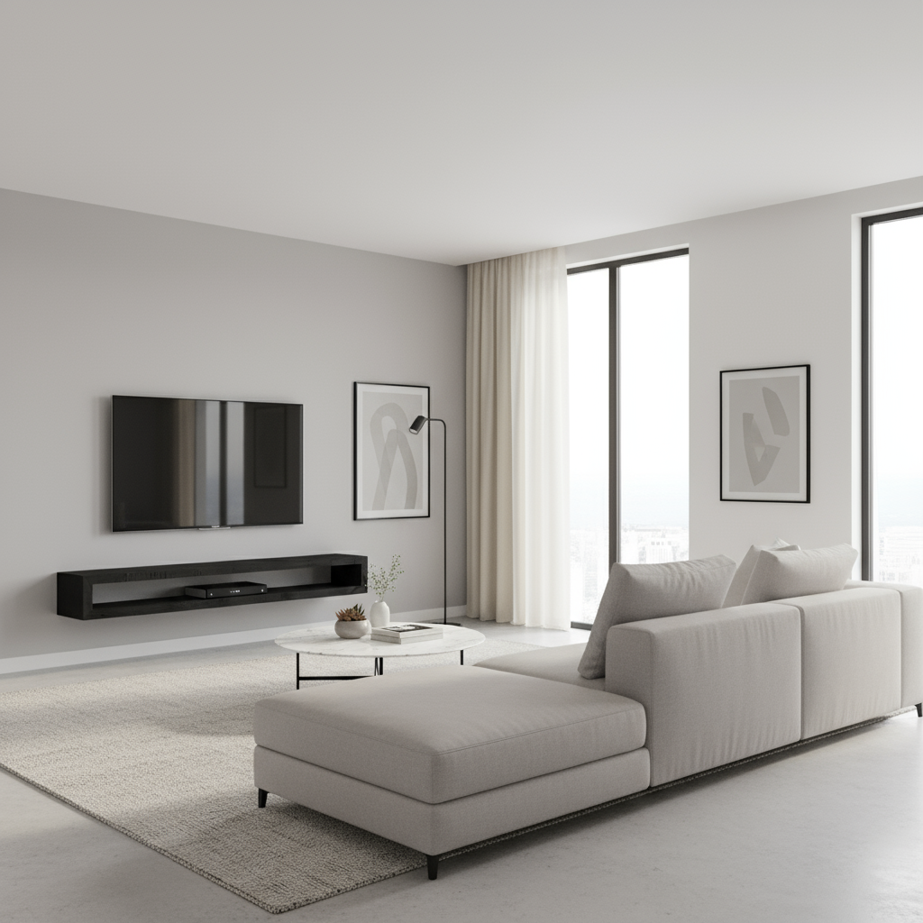 Schwebender schwarzer Fernsehschrank