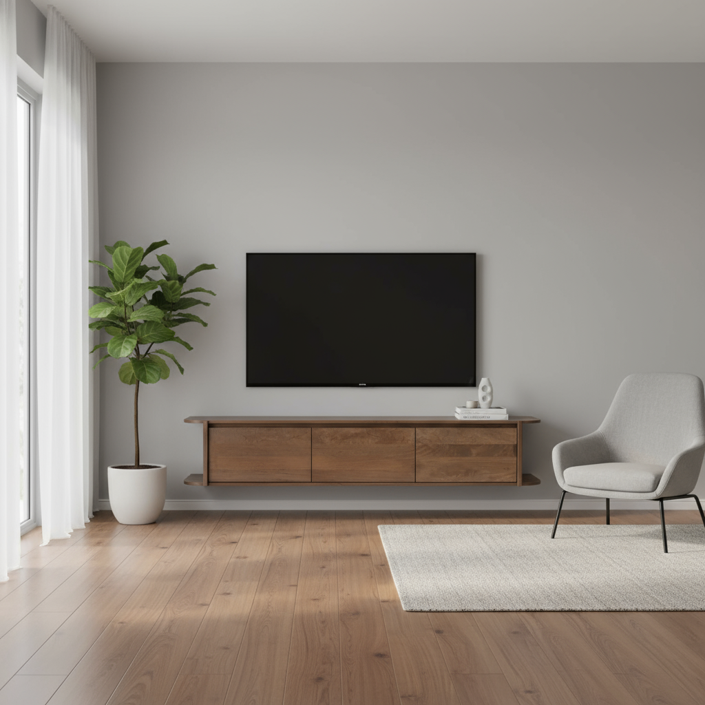 Jadefarbener, schwebender TV-Schrank, braun