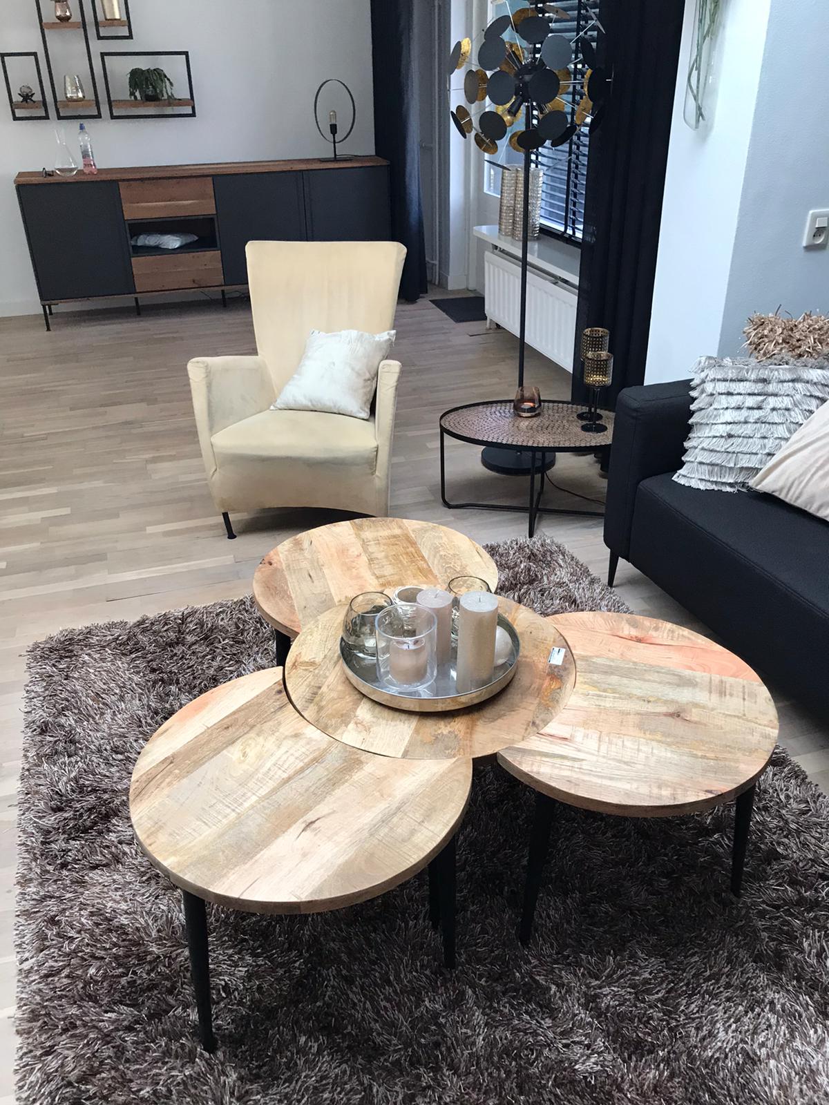 Filou Industriële Salontafel (Set Van 4 Tafels) - Mangohout Met Metaal