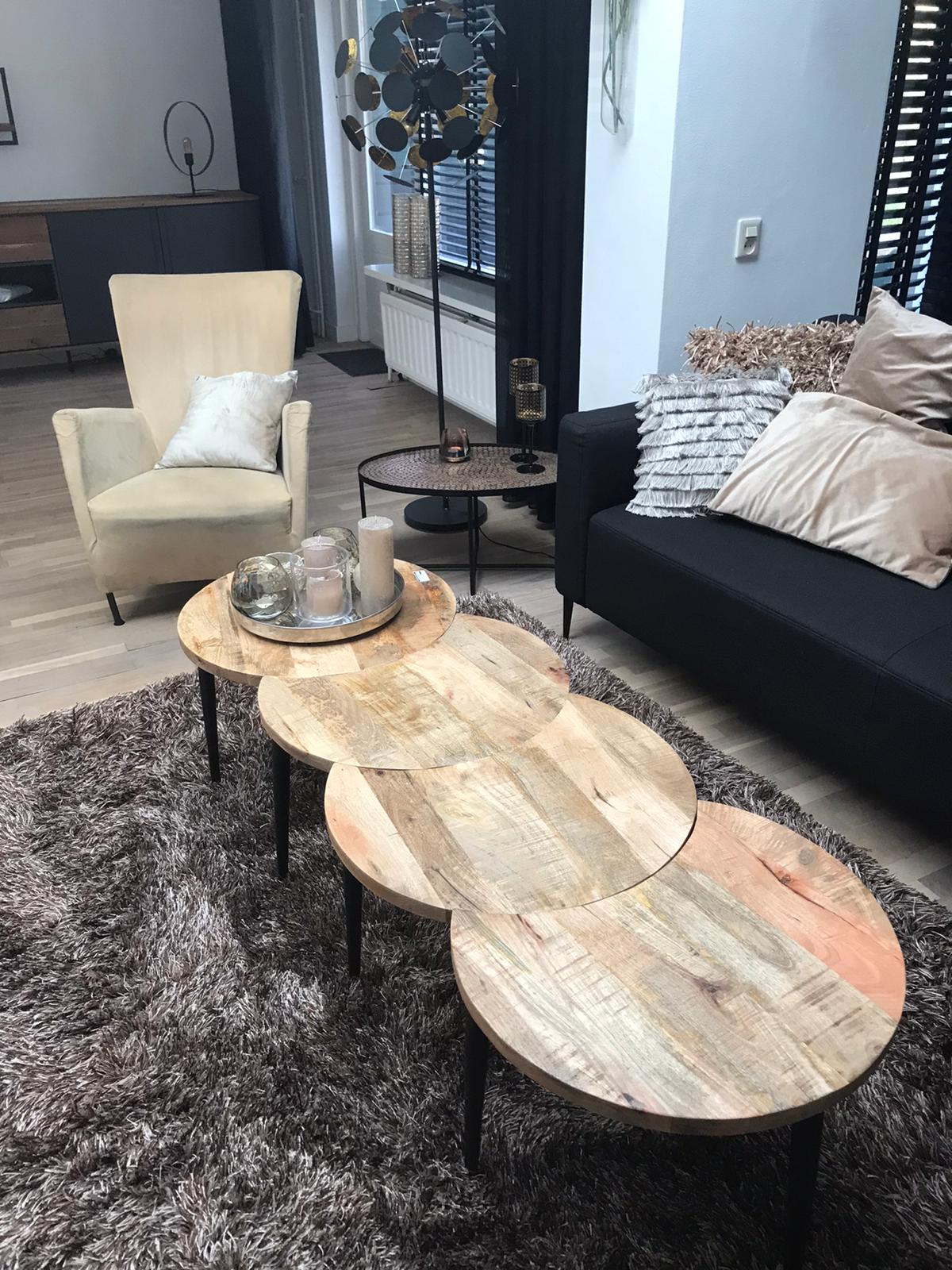 Filou Industriële Salontafel (Set Van 4 Tafels) - Mangohout Met Metaal