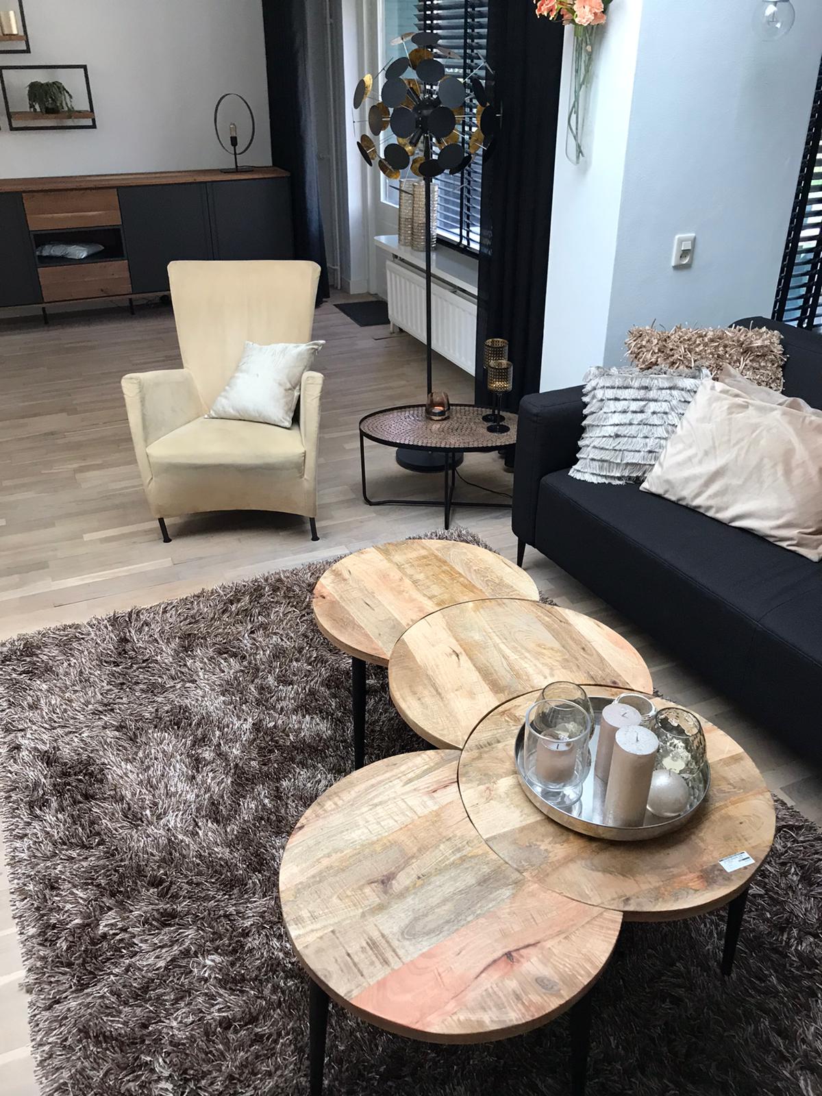 Filou Industriële Salontafel (Set Van 4 Tafels) - Mangohout Met Metaal