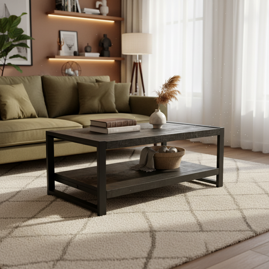Britt black coffee table with shelf