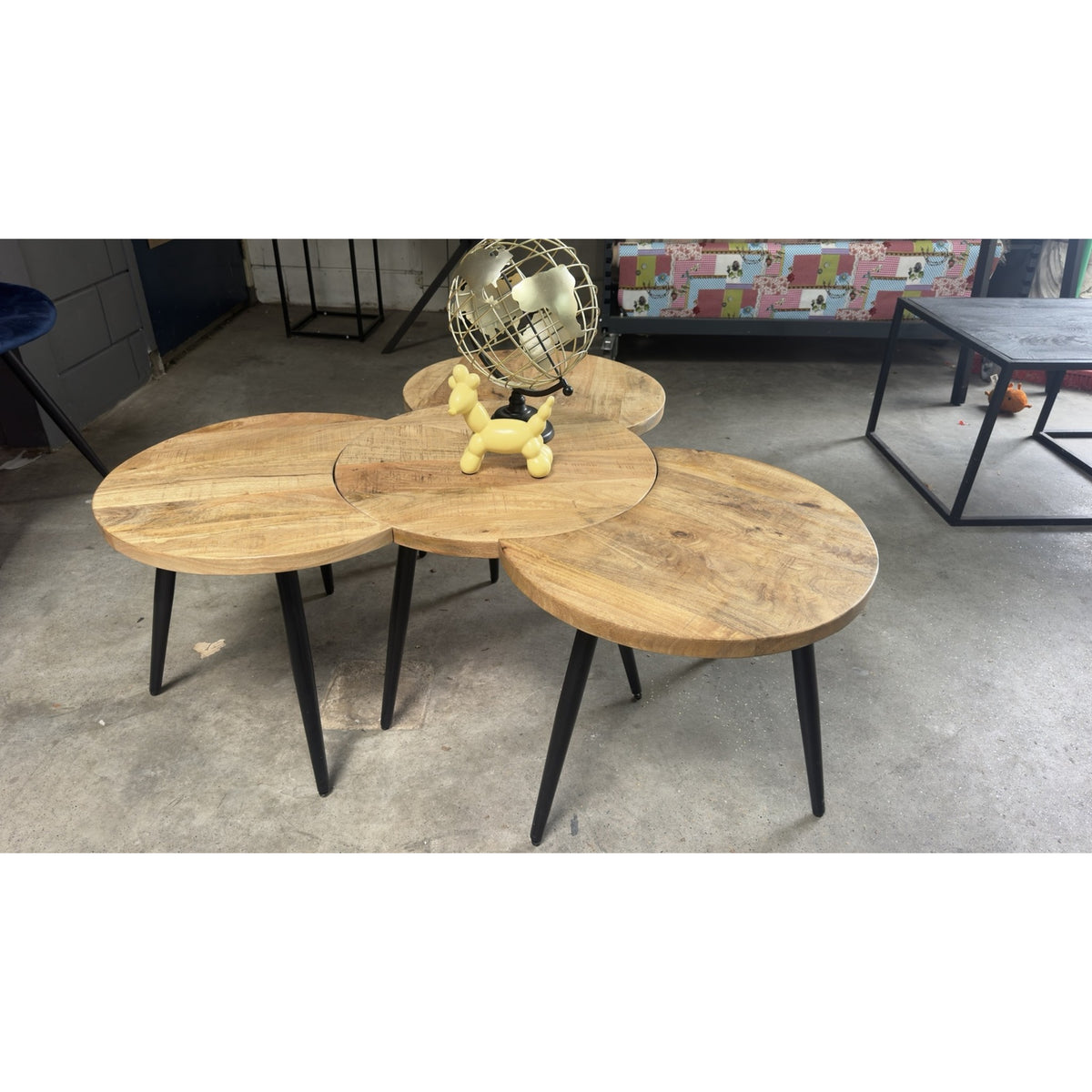 Filou Industrie-Couchtisch (4er-Set) – Mangoholz mit Metall