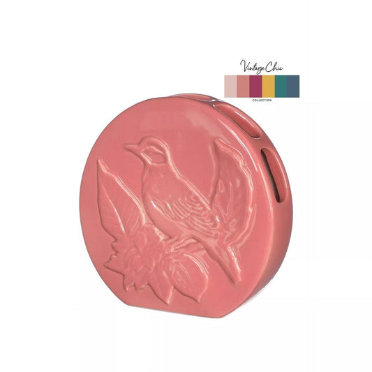 Vaas met vogel Terra roze