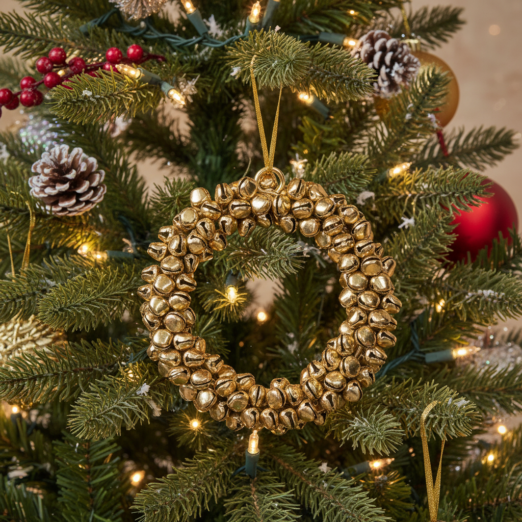 Ornament krans met belletjes goud