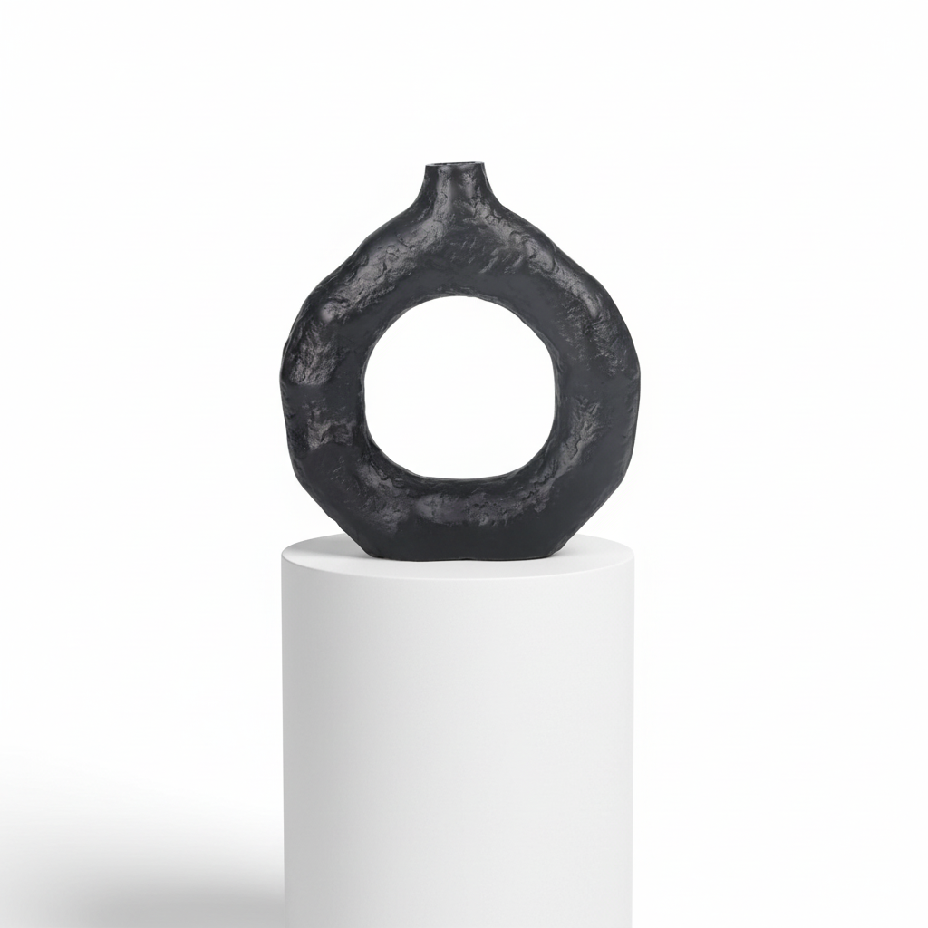 Runde schwarze Vase
