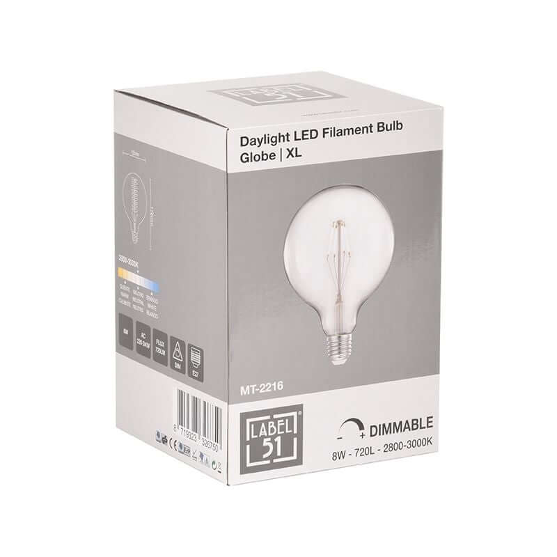 Daylight LED Carbon Filament Bulb | XL 12.5x12.5x17.6 cm l Dimmable 