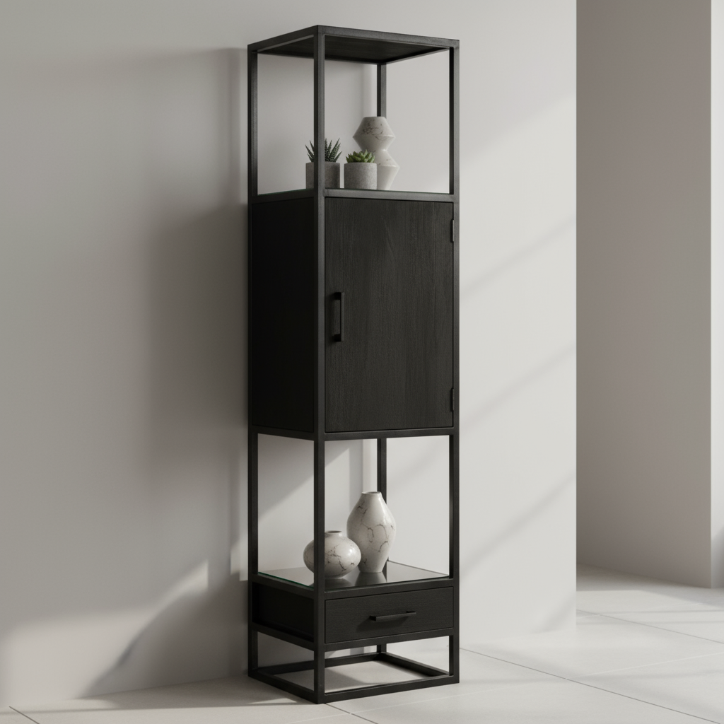 Dex Bücherregal, 1 Tür, schwarz 