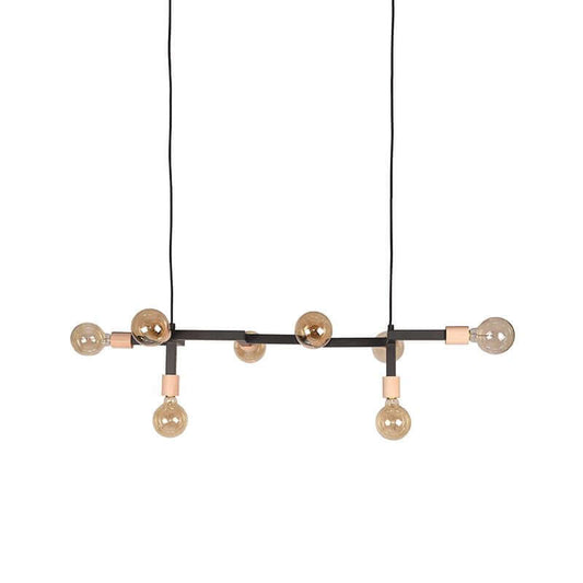 Hanglamp Loco 100x31x16 cm Zwart Metaal l Naturel Rubberwood