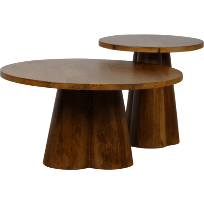 Alana 2 delige salontafelset met dunne ronde bladen en stijlvol ontwerp, ideaal voor moderne interieurs.