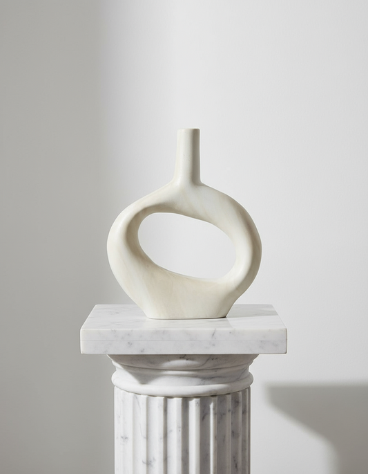 Houten donut vaas wit